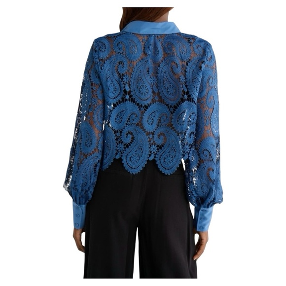 L'AGENCE Odelia Lace Crop Button-Up Shirt Loose Fit Long Sleeve Blouse Top NEW - Picture 5 of 15